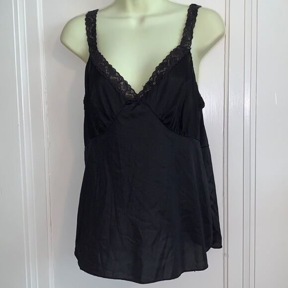 Cabernet black nylon camisole with lace - Picture 1 of 6